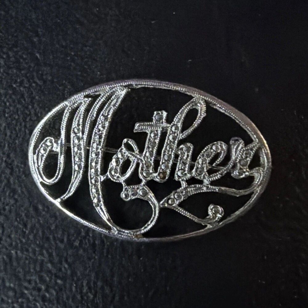 Vintage Rhinestone Mother Pin Brooch Silver Sparkle Mother's Day Gift For Mom
